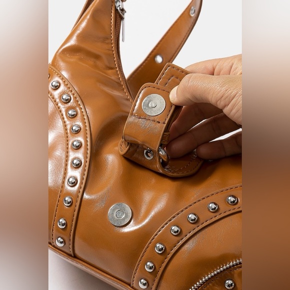 Fame Faux Leather Studded Trim Shoulder Bag🆕 - Picture 4 of 7